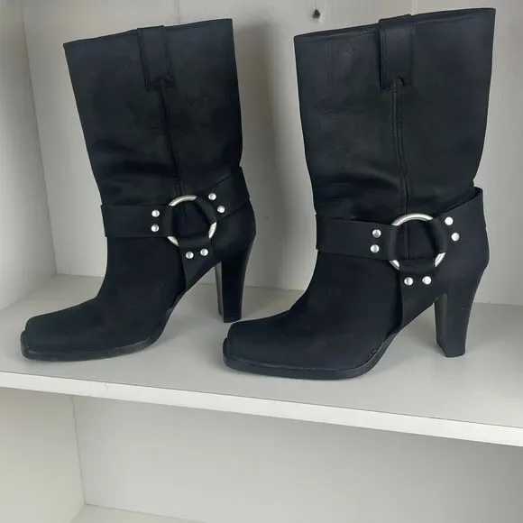 MICHAEL Michael Kors Heeled Moto Boot Black Leather 7 - Picture 2 of 13